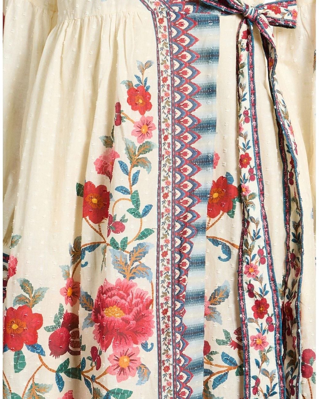 Farm Rio White Floral Long-Sleeve Wrap Dress