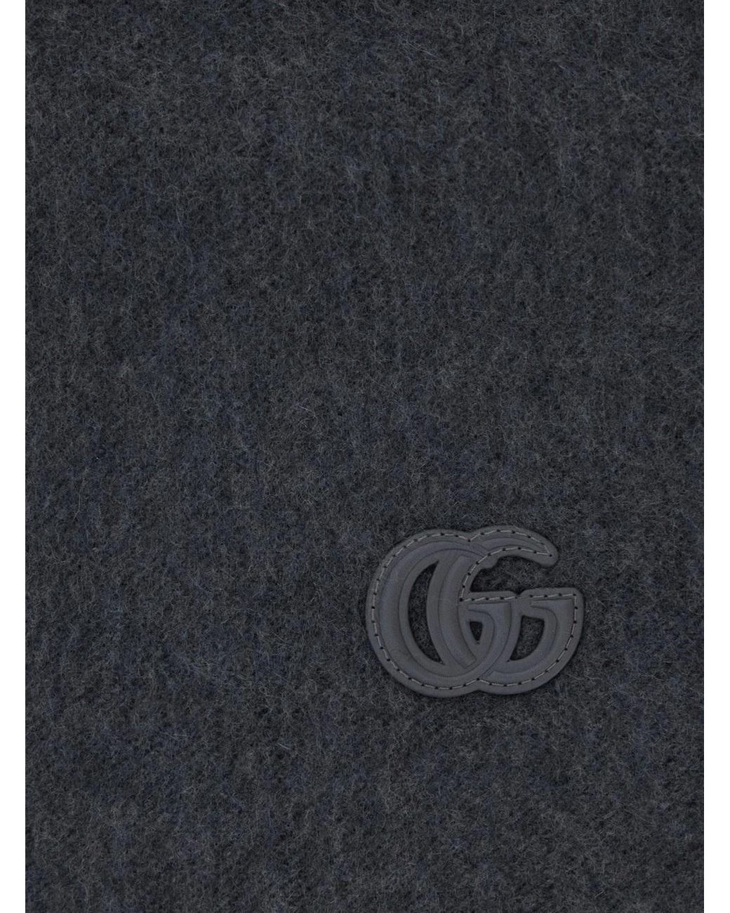 Gucci Blue Logo Patch Fringed Scarf for men