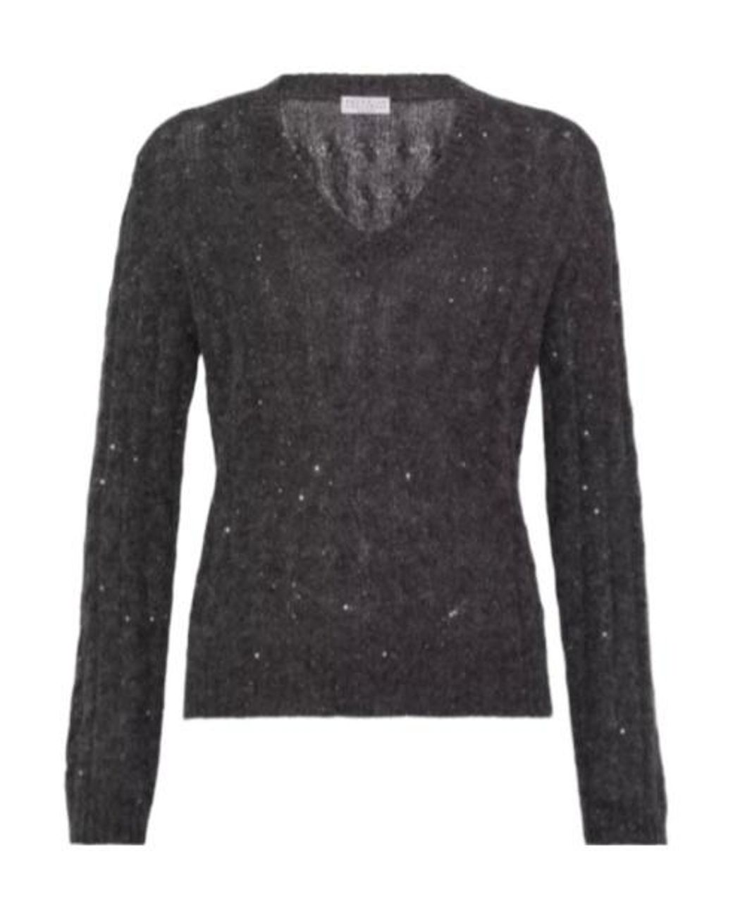 Brunello Cucinelli Gray V-Neck Knitted Sweater