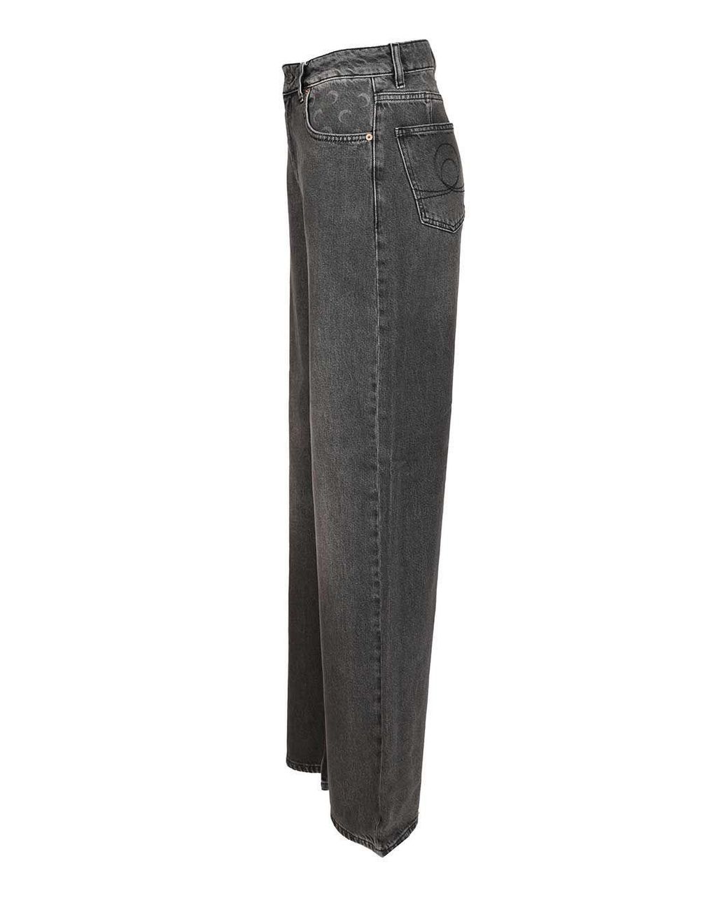 MARINE SERRE Gray Moon Laser Wash Denim High-Waist Flare Jeans