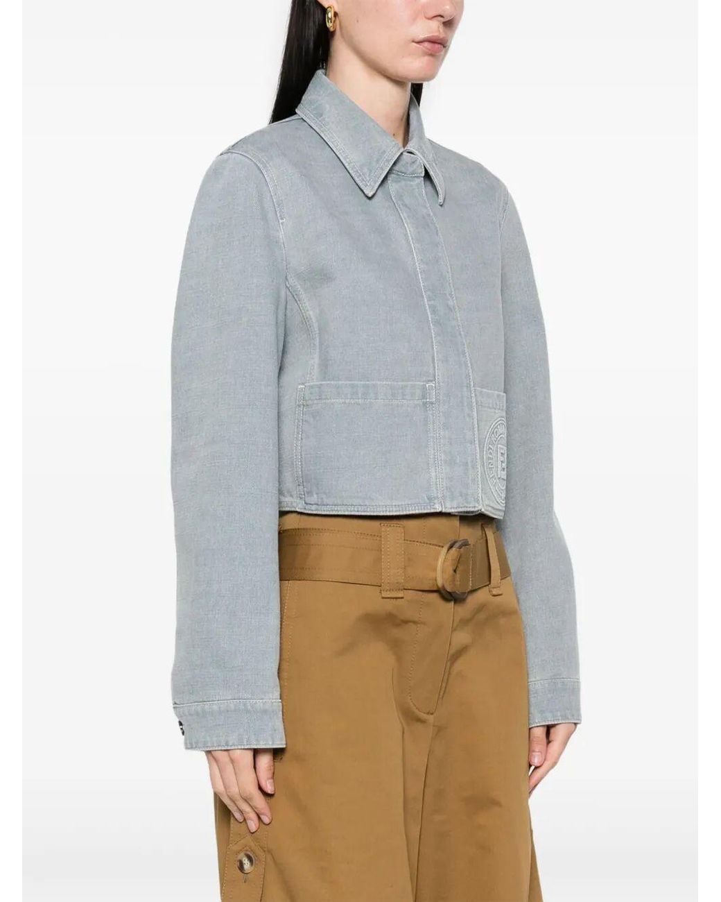 Fendi Blue Logo Detailed Denim Jacket