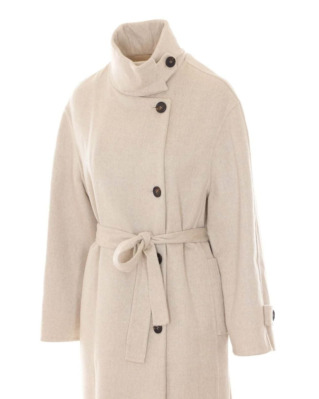 Brunello Cucinelli Natural Single-Breasted Belted Coat