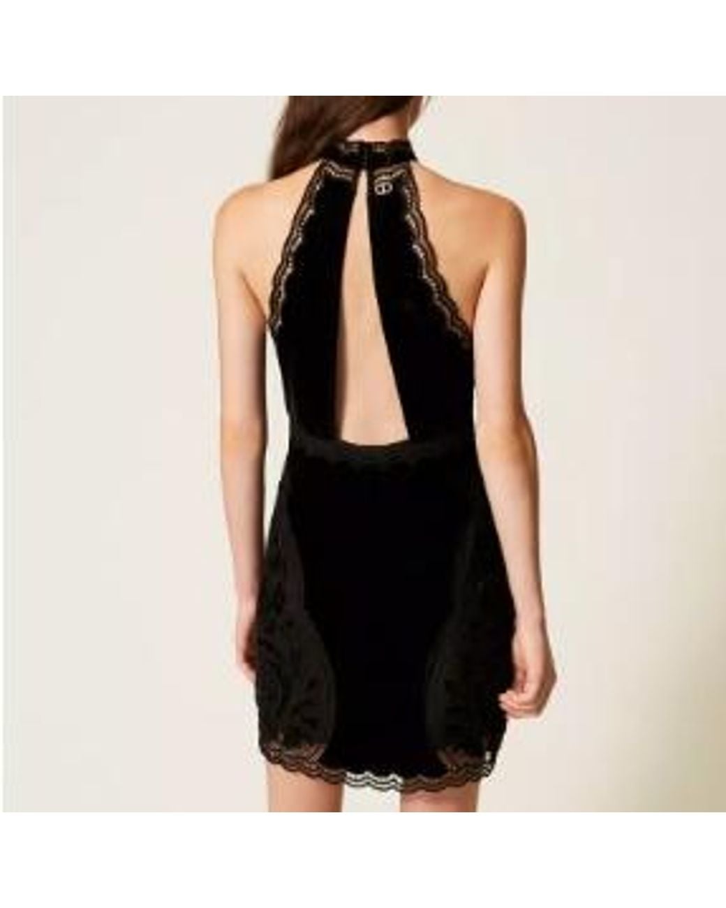 Twinset Black Halter-Neck Embroidered Mini Dress