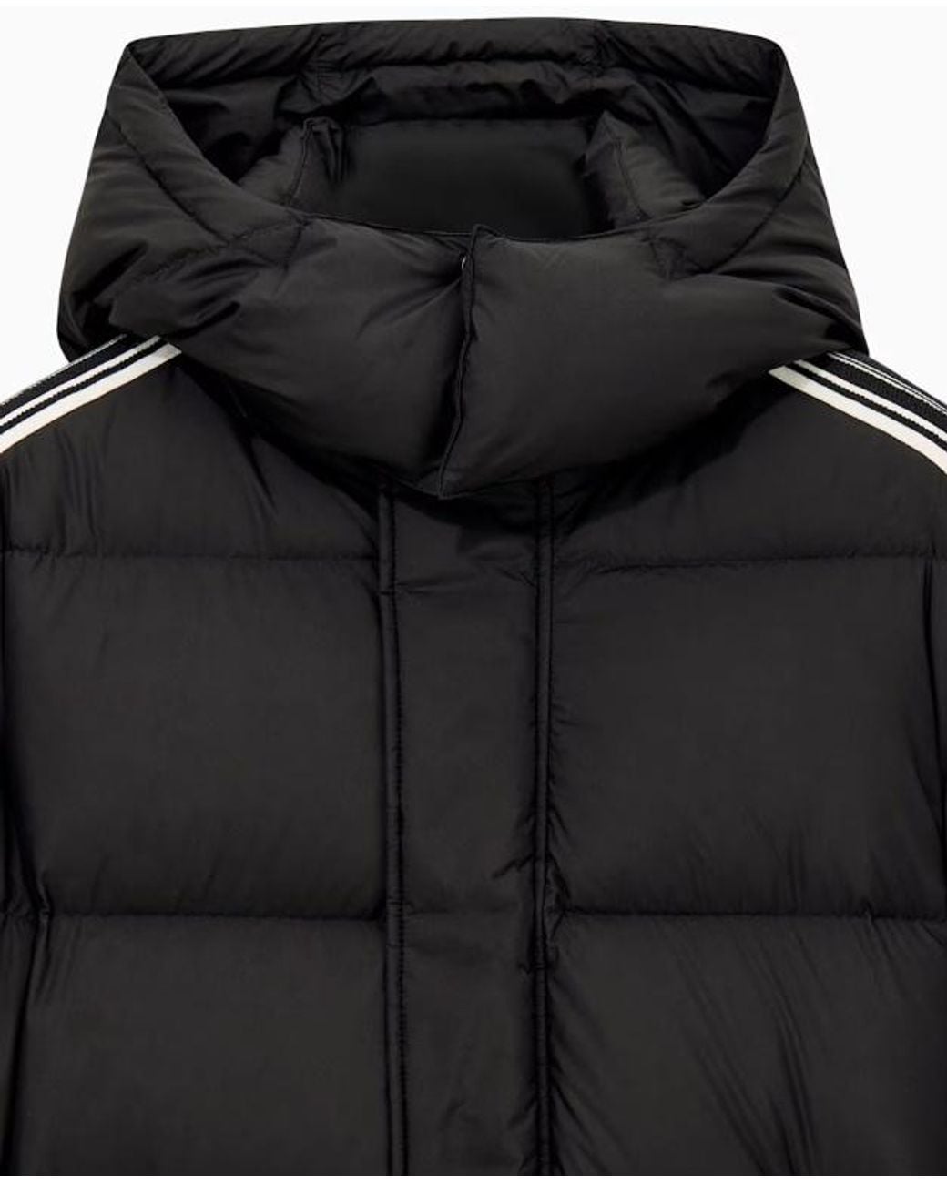 Emporio Armani Black Striped Hooded Down Jacket for men