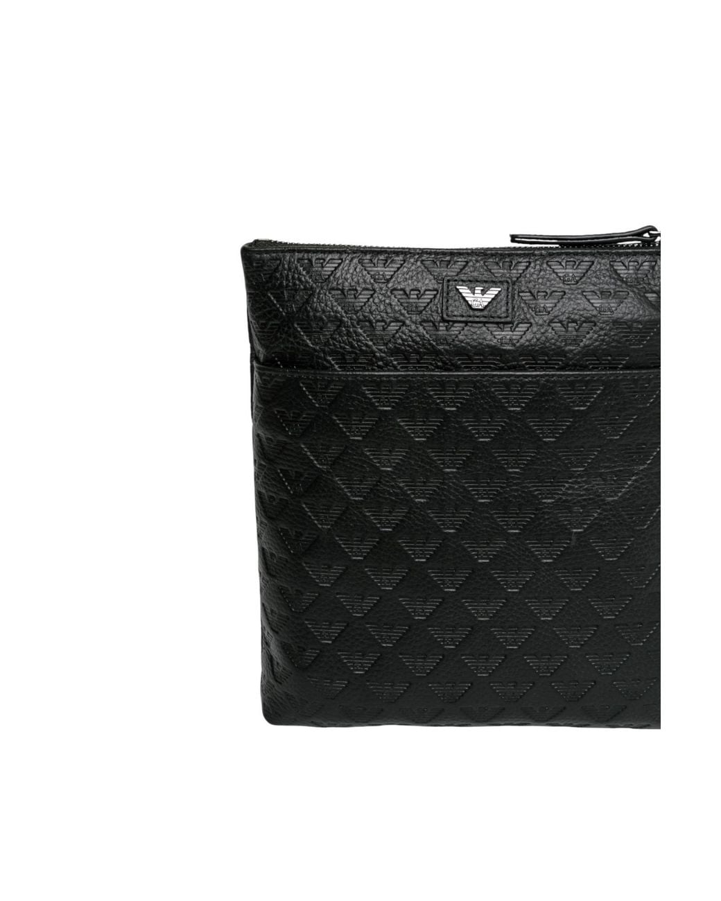 Emporio Armani Black Logo Embossed Messenger Bag for men