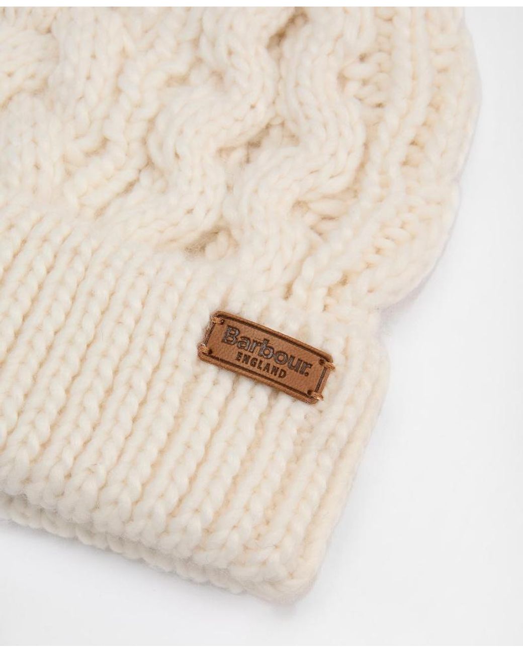 Barbour White Cable-Knit Scarf And Beanie Hat Set