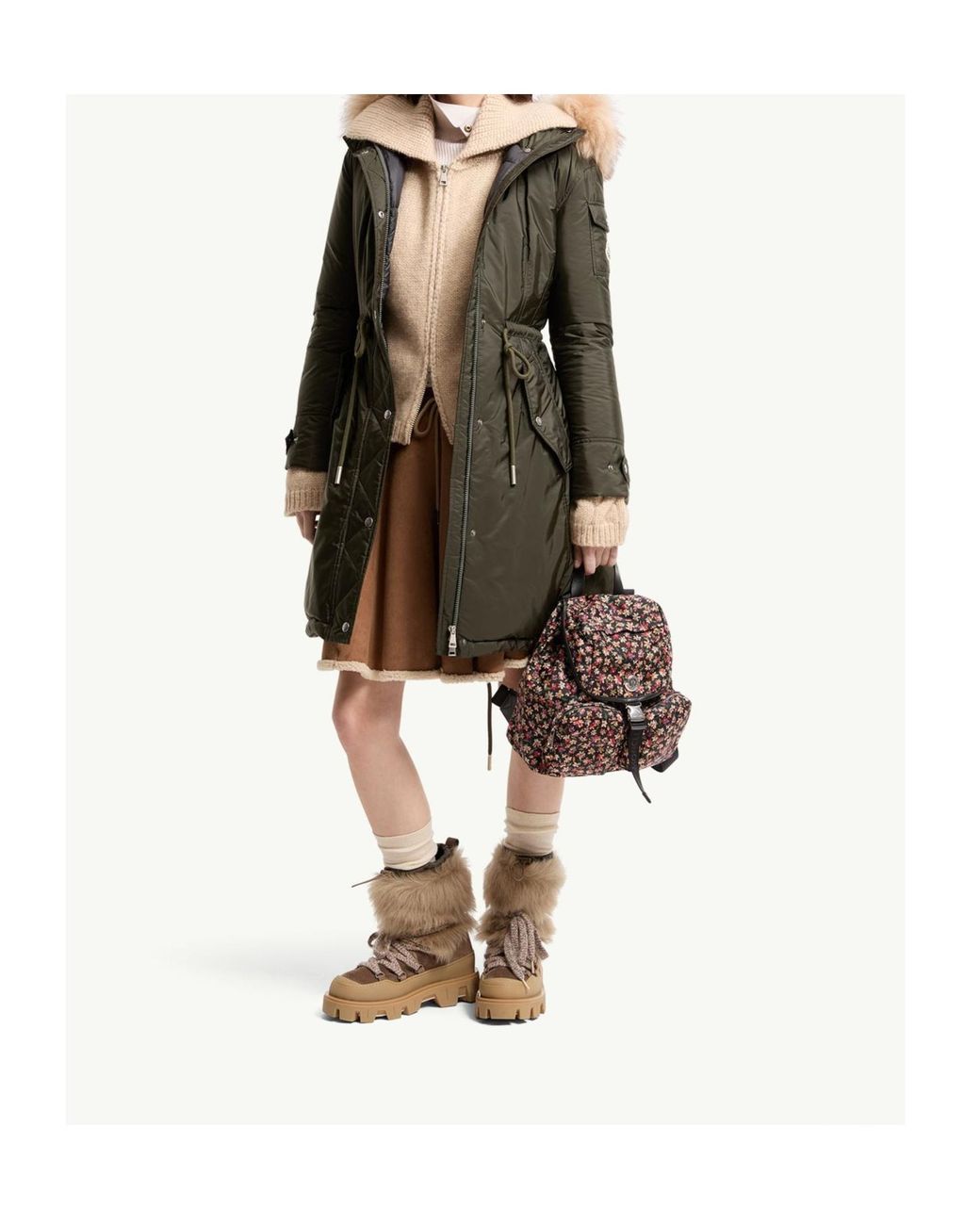 Moncler Green Moustique Fur-Trim Down Jacket