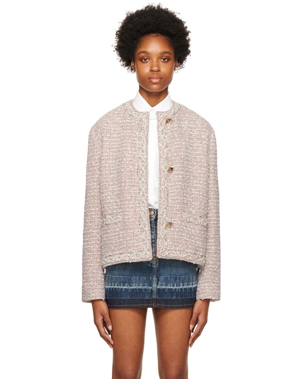 Valentino White Single-Breasted Tweed Jacket