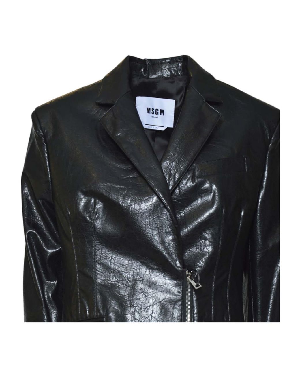 MSGM Black High Shine Asymmetric-Zip Jacket
