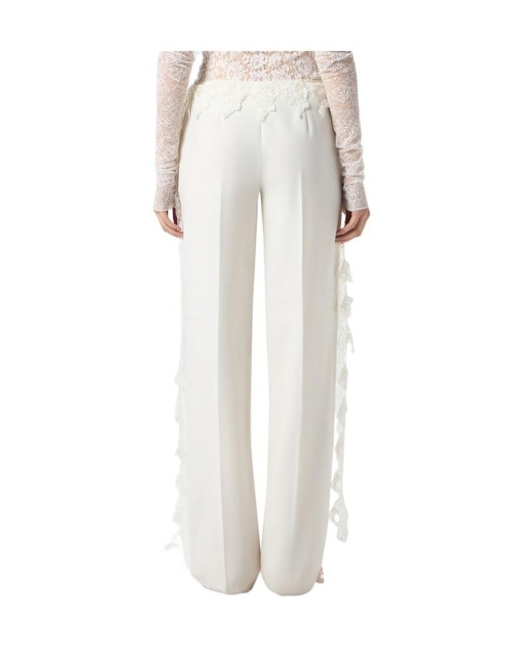 Blumarine White Lace-Detailed Draped Trousers