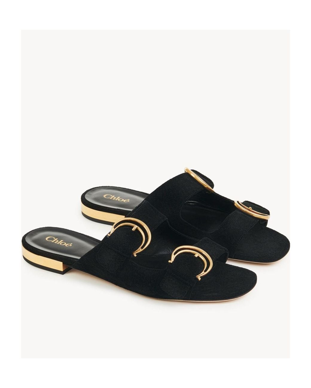 Chloé Black Chloé Alizè Double C Buckle Flat Sandals
