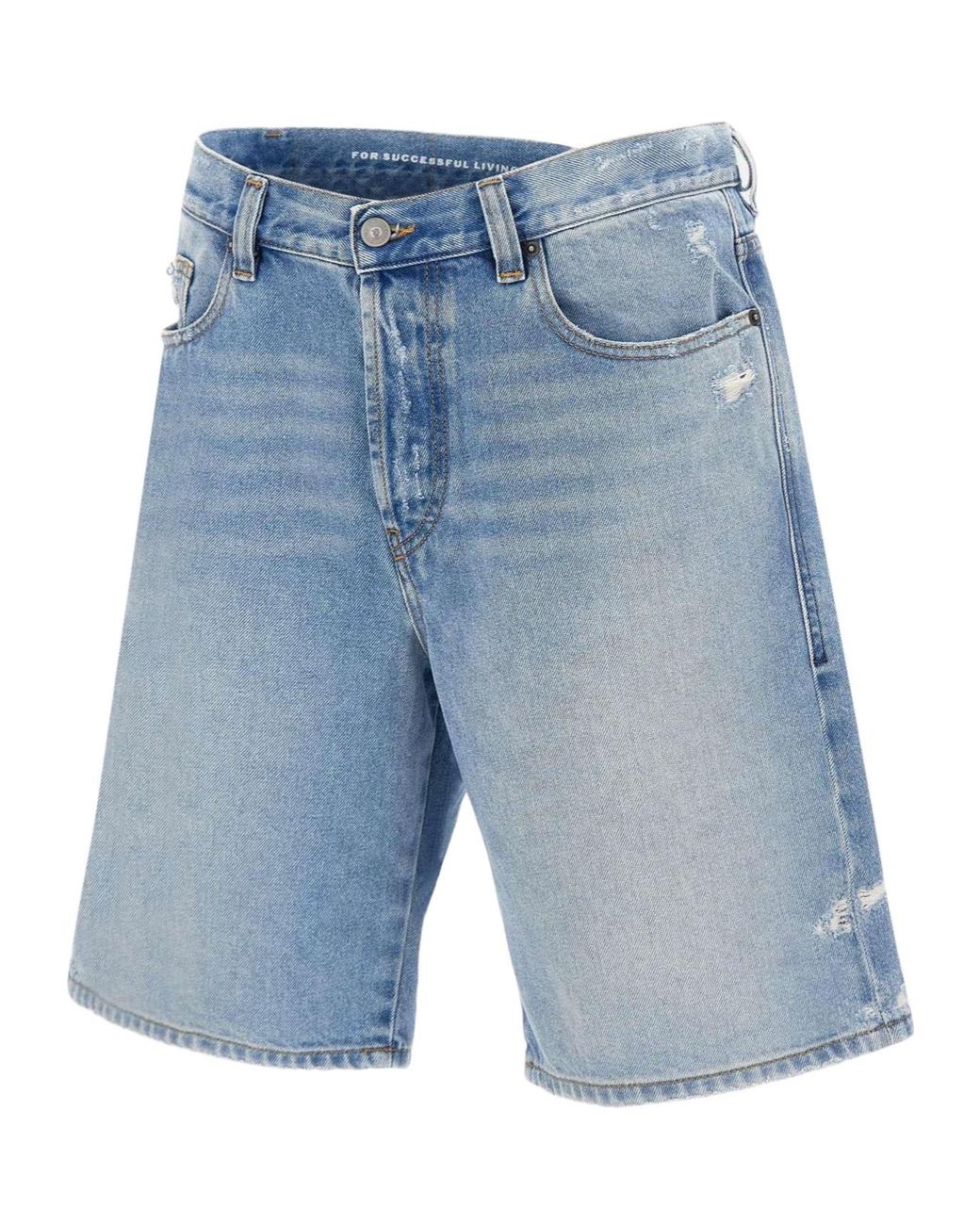 DIESEL Blue Logo Patch Ripped Denim Shorts for men