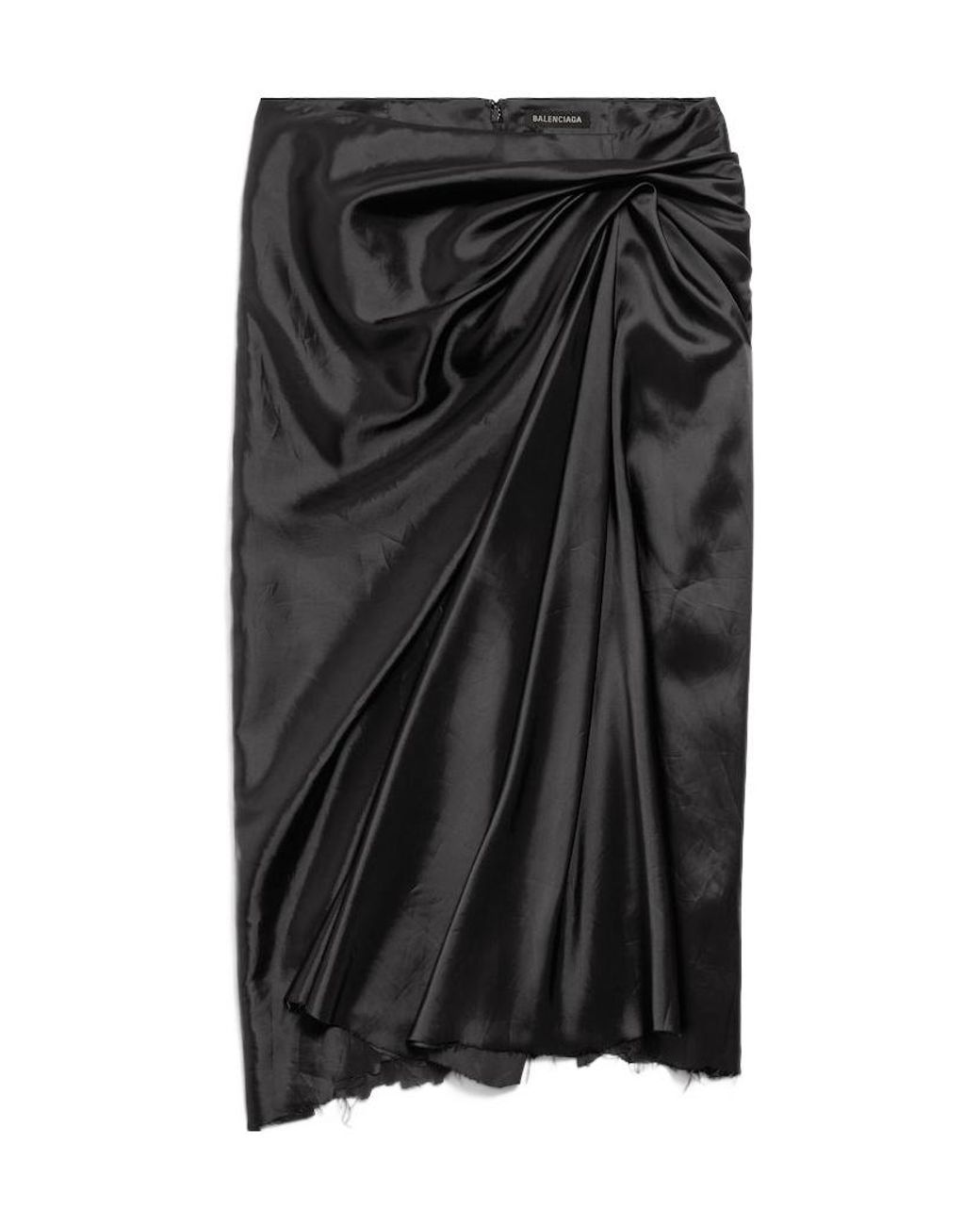 Balenciaga Black Satin Gathered Midi Skirt