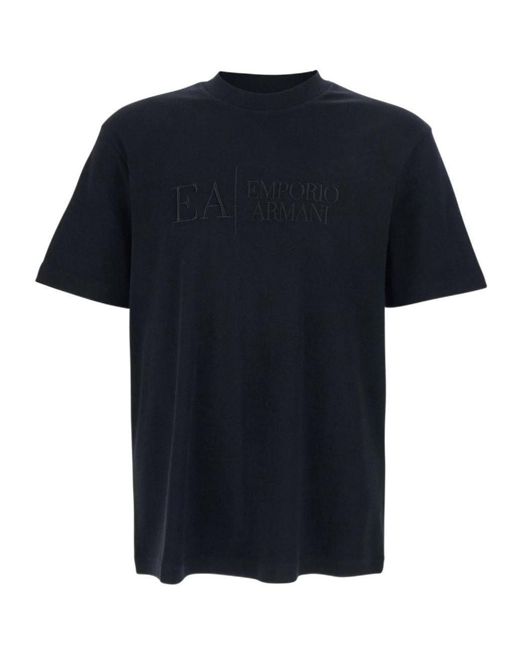 Emporio Armani Black Logo Embroidered Crewneck T-Shirt for men