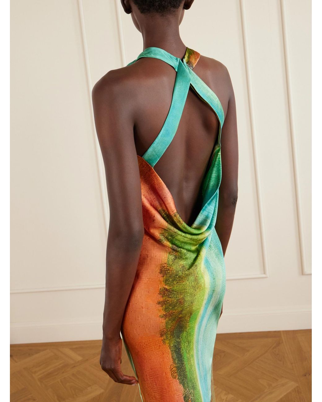 Donde Esteban Blue Printed Silk-Blend Maxi Dress