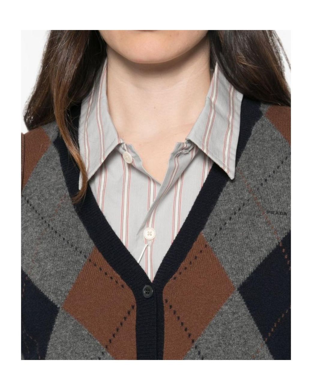 Prada Black Argyle Embroidered Cardigan