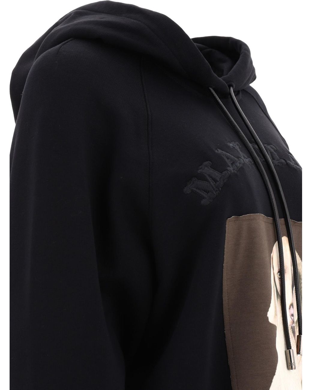 Max Mara Black Graphic-Print Logo-Patch Hoodie