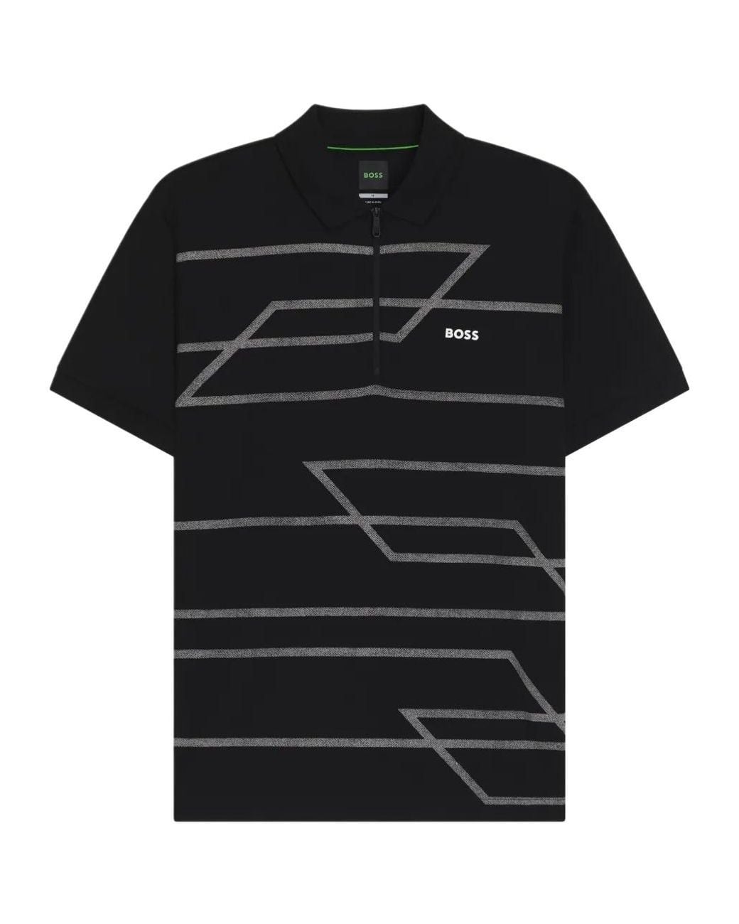 Boss Black Boss Zip-Neck Patterned Polo Shirt for men
