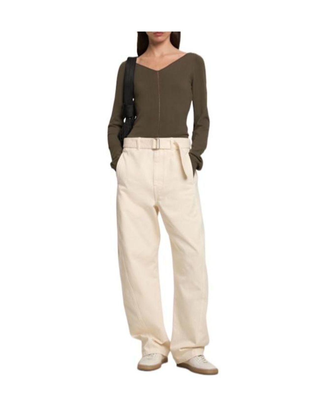 Lemaire Green Viscose Crepe Wide V-Neck Top