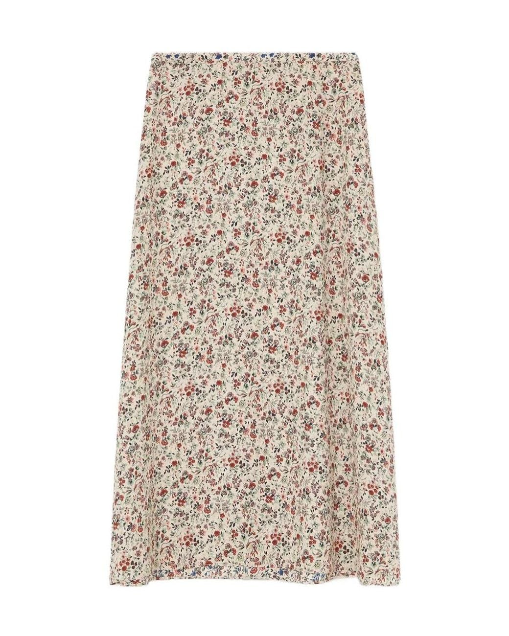 Loro Piana Natural Floral Printed Midi Skirt
