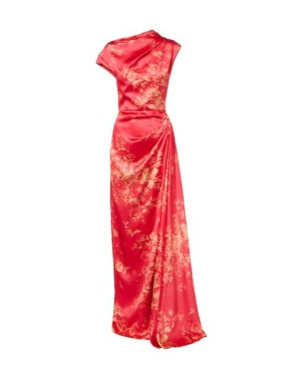 Erdem Red Draped Floral Duchess Satin Gown