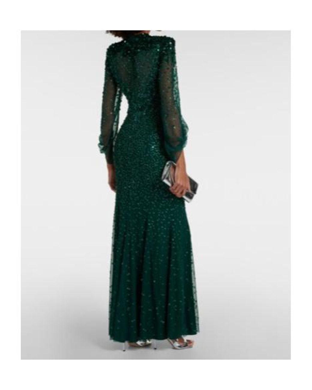 Jenny Packham Green Embellished Tulle Gown
