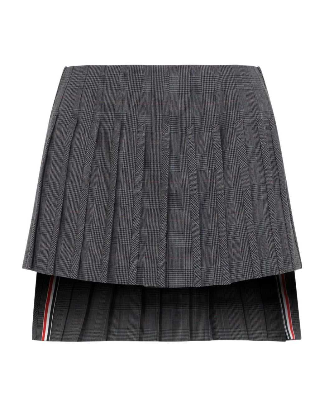 Thom Browne Gray Low Rise Pleated Mini Skirt