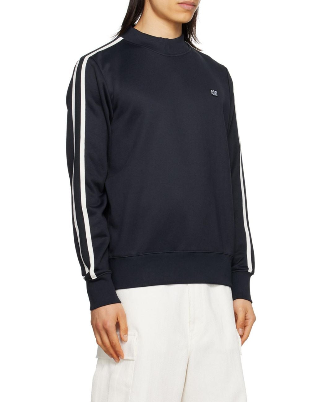 AMI Blue Ami Logo Embroidered Side-Striped Sweatshirt for men