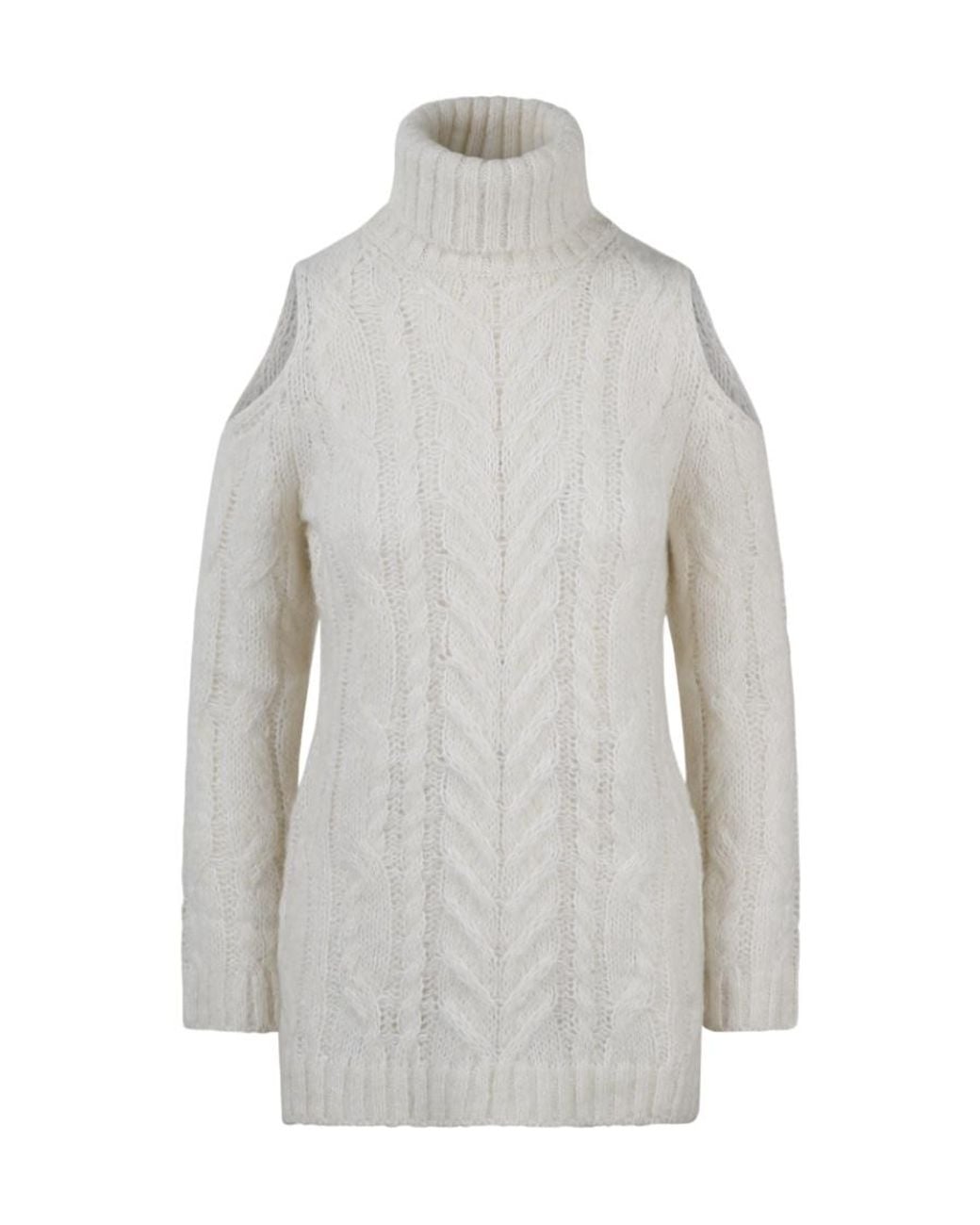 P.A.R.O.S.H. Gray Cold-Shoulder Cable-Knit Jumper