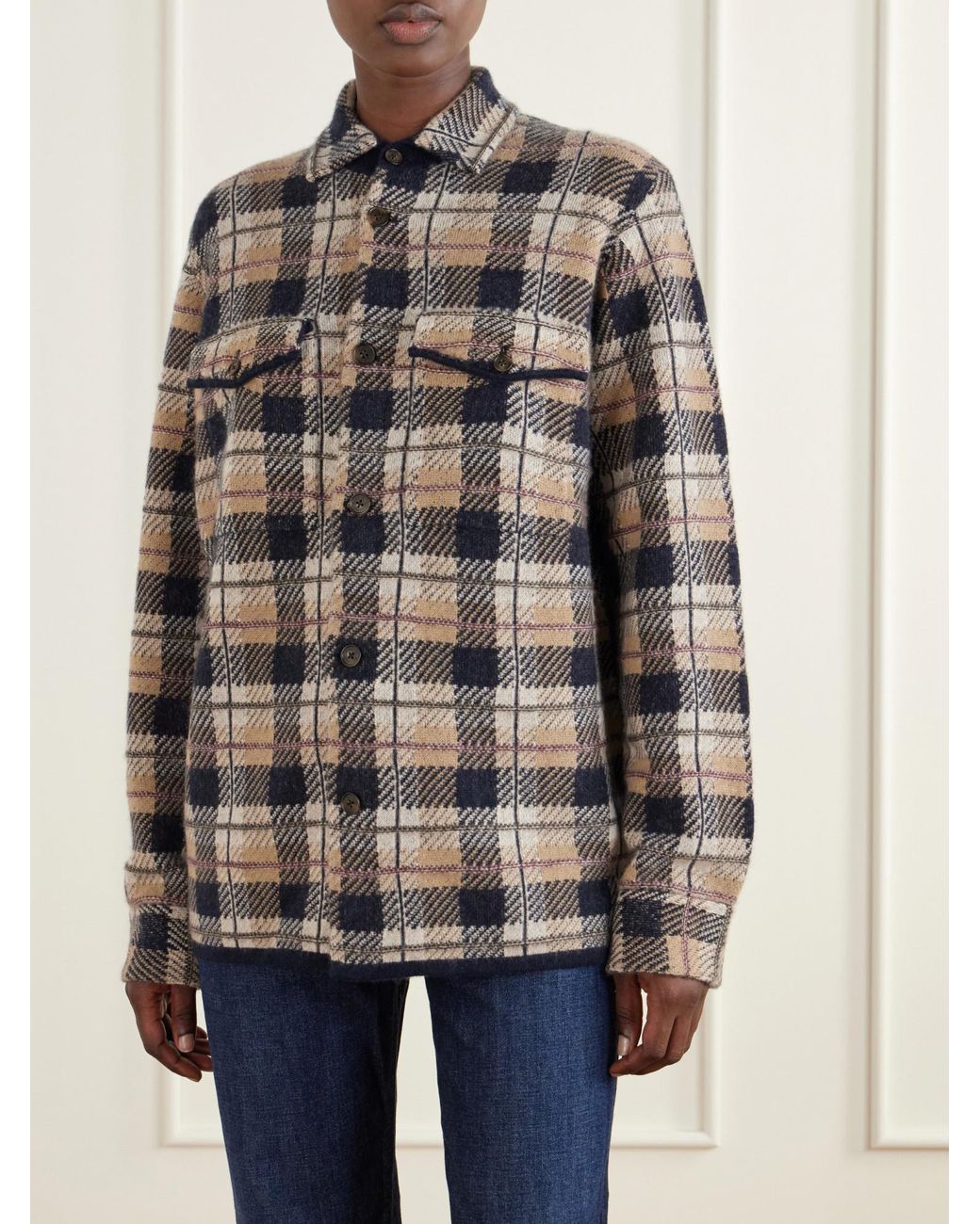 Guest In Residence Gray Checked Cashmere Cardigan