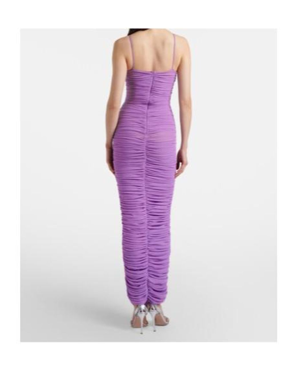 David Koma Purple Floral-Appliqué Ruched Cocktail Dress