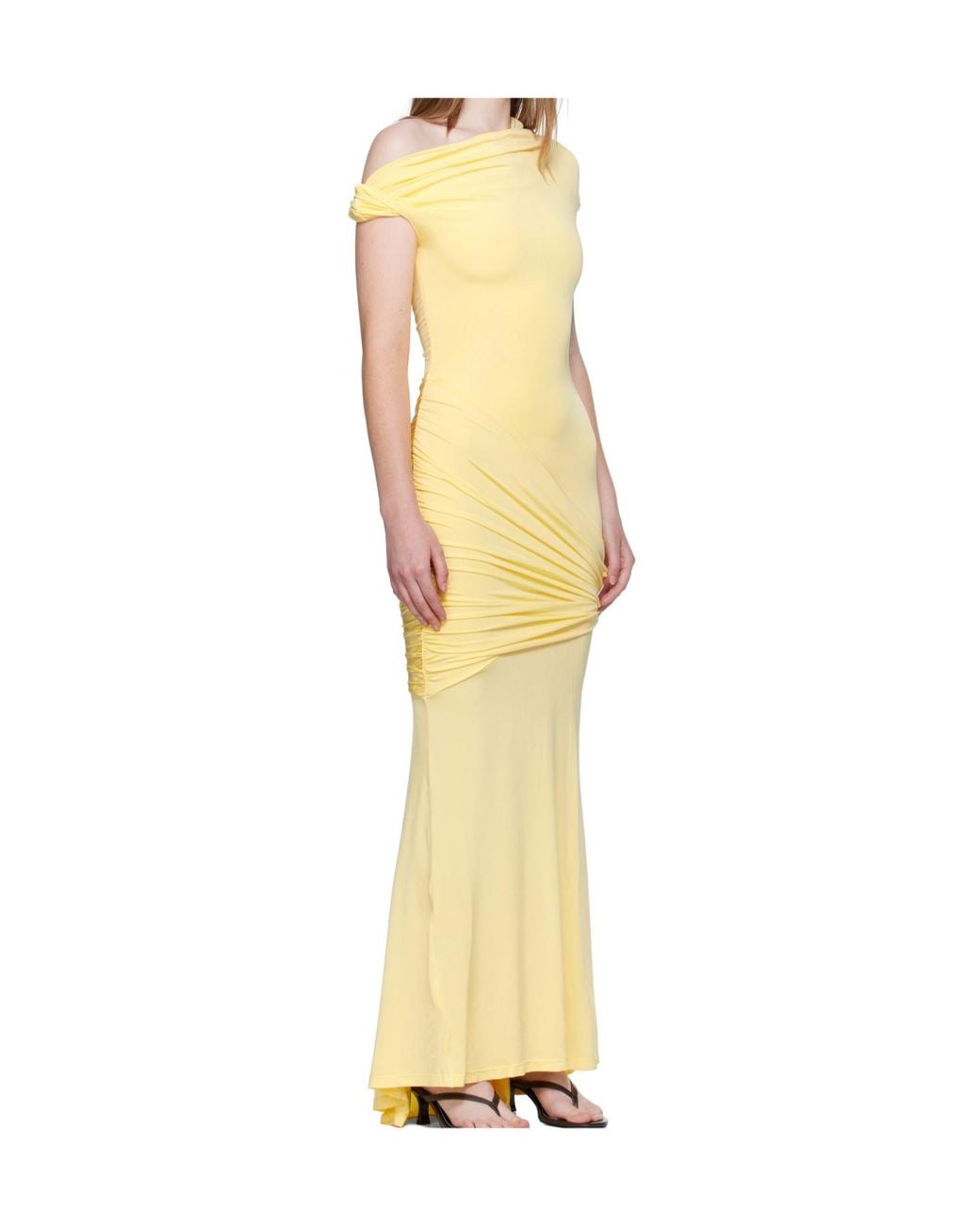 Paris Georgia Yellow Pascal Asymmetrical Draped Dress