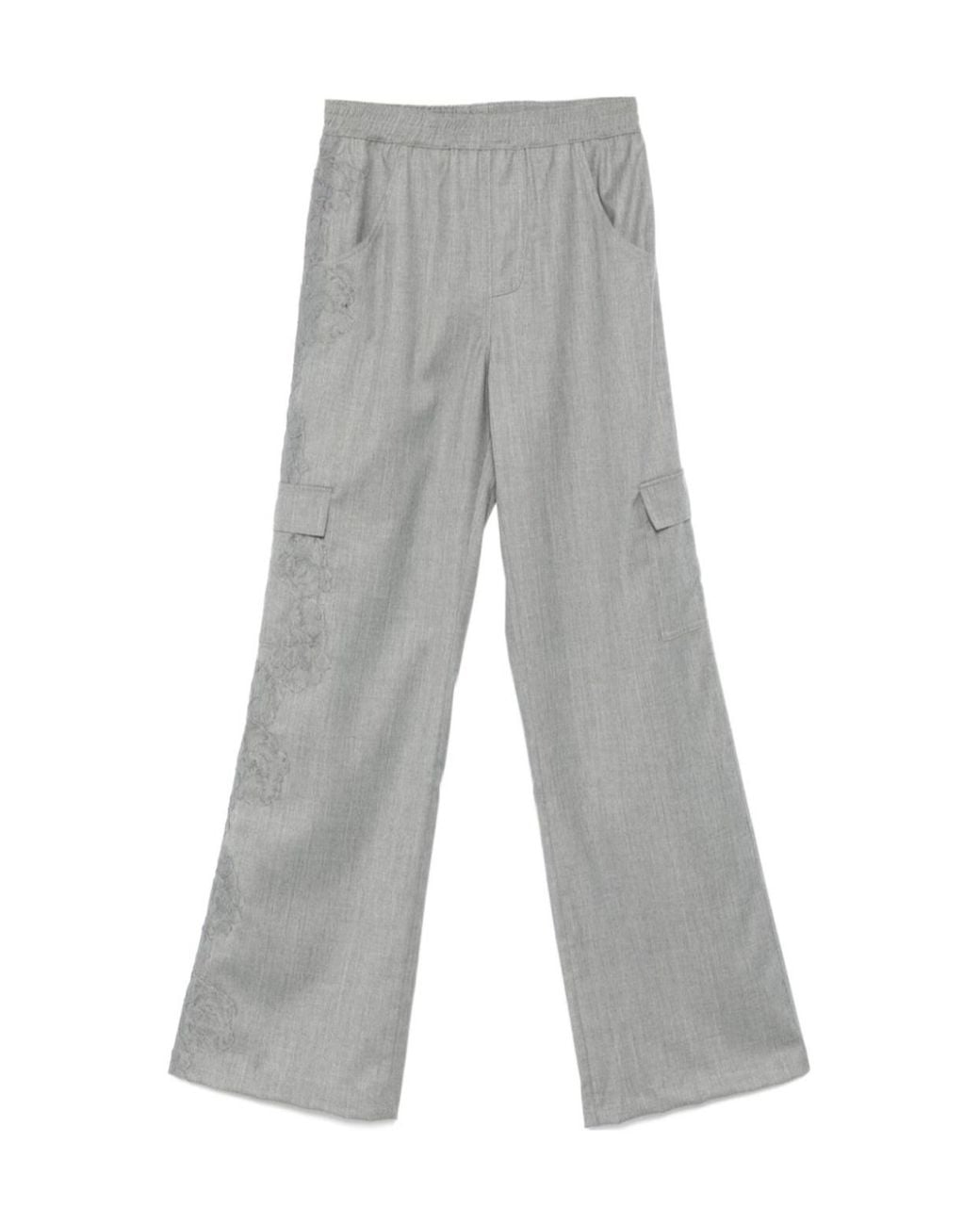 Ermanno Scervino Gray Lace-Embellished Trousers