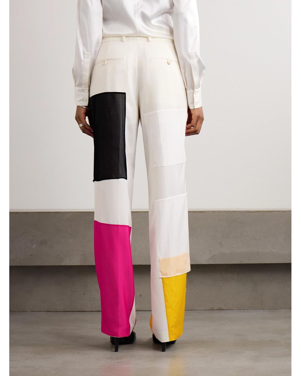 Helmut Lang Multicolor Trimmed Stretch-Satin Straight-Leg Pants