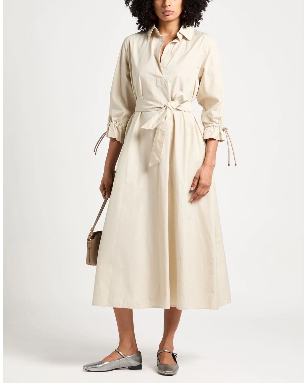 Max Mara Natural Solid Color Long-Sleeve Dress