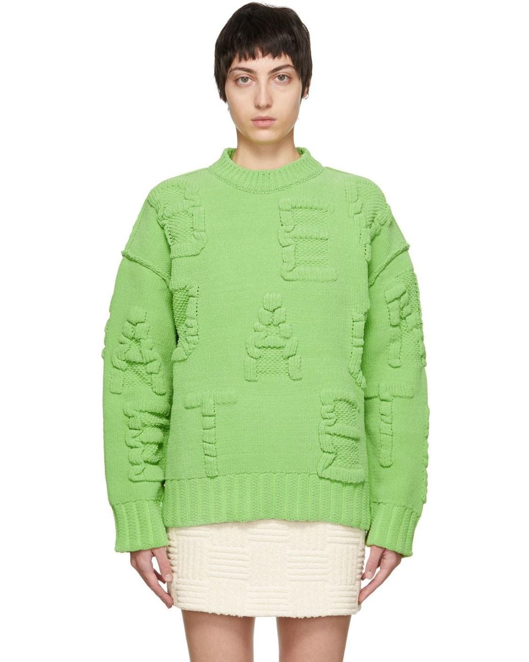 Bottega Veneta Green Alphabet Motif Ribbed-Knit Jumper