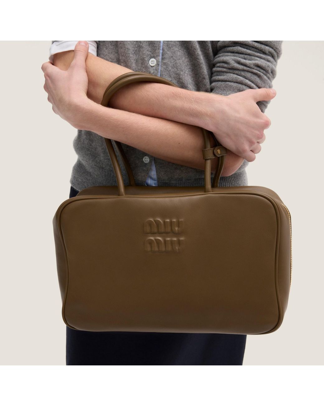Miu Miu Brown Logo-Embossed Zipped Handbag