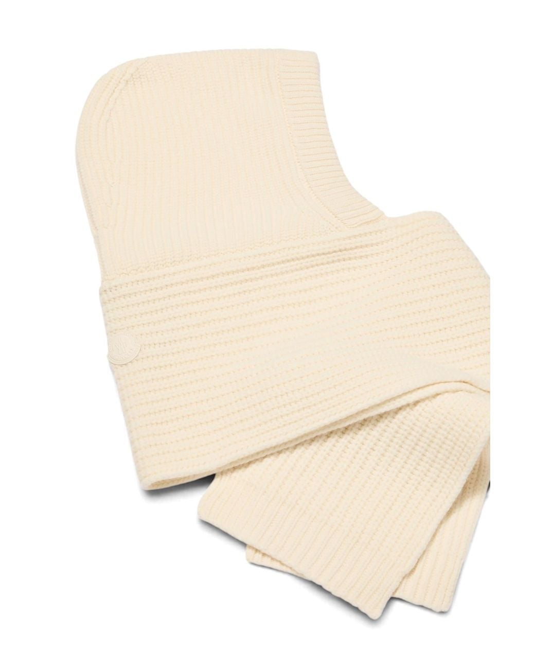 Moncler White Wool Cashmere Blend Hooded Scarf