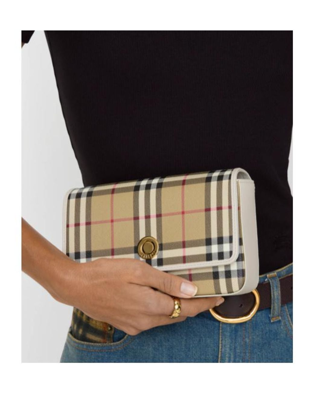 Burberry Natural Cheecked Foldover-Top Shoulder Bag