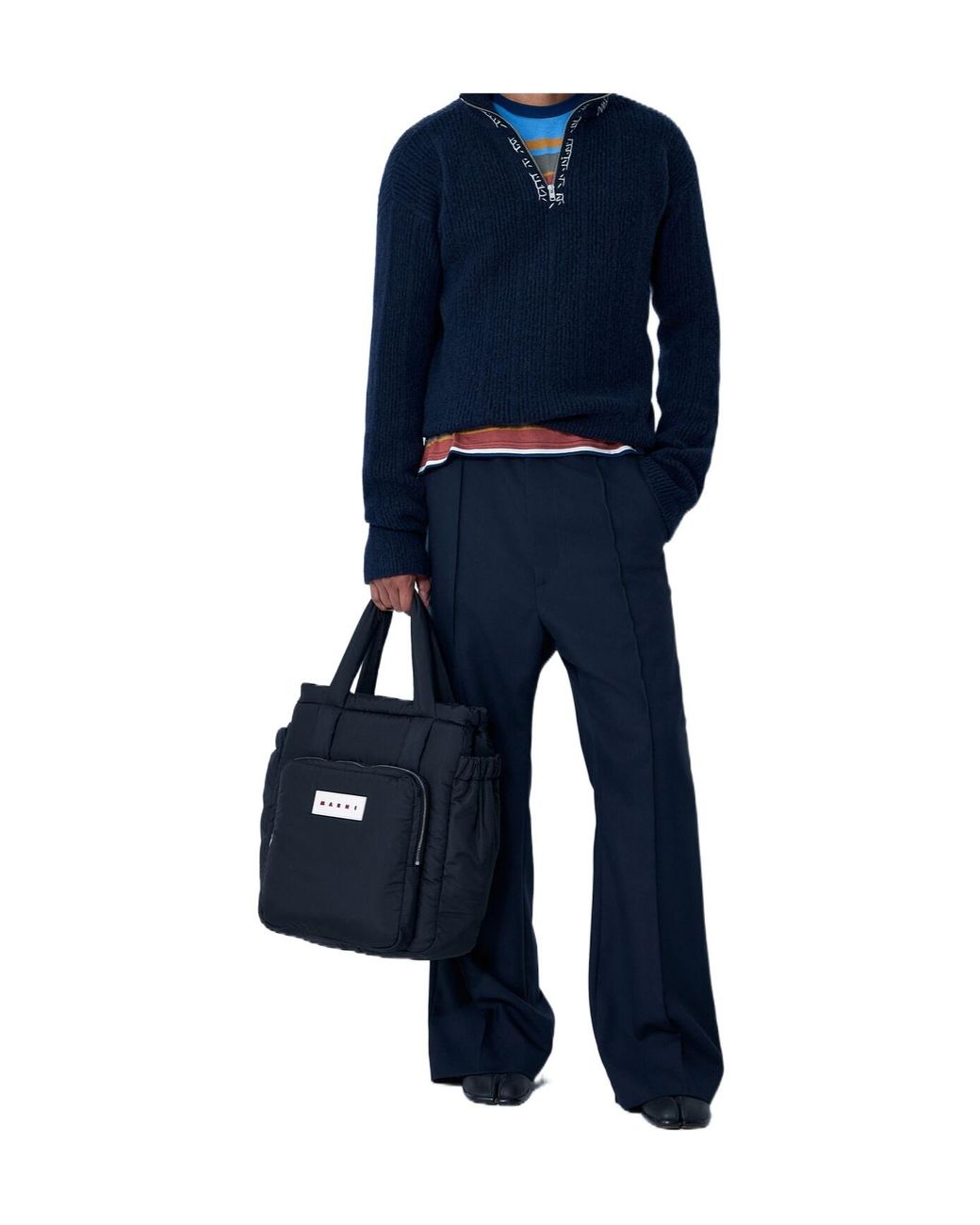 Marni Blue Zipped Neck Jumper for men
