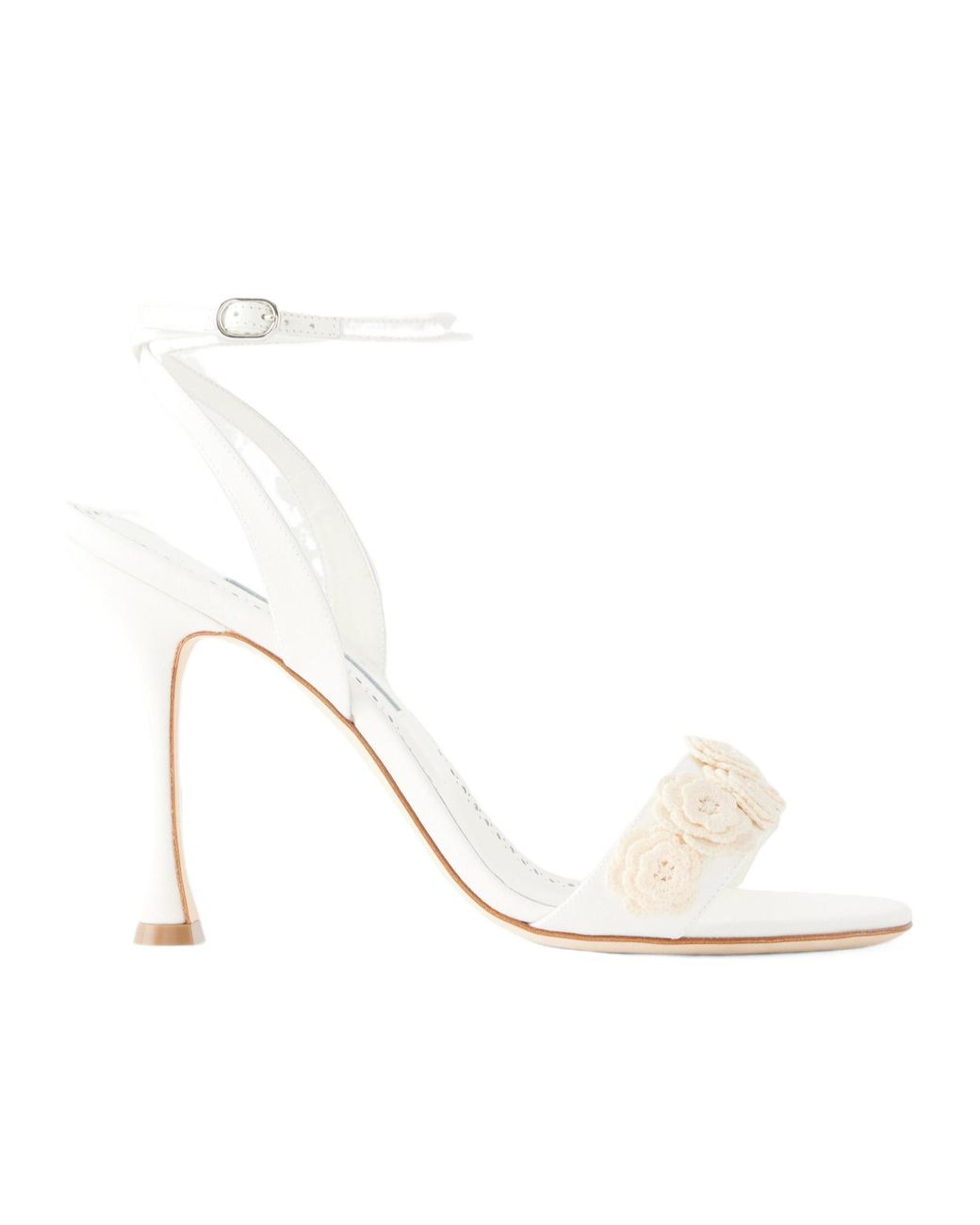 Manolo Blahnik White Floral Embellished High Heels