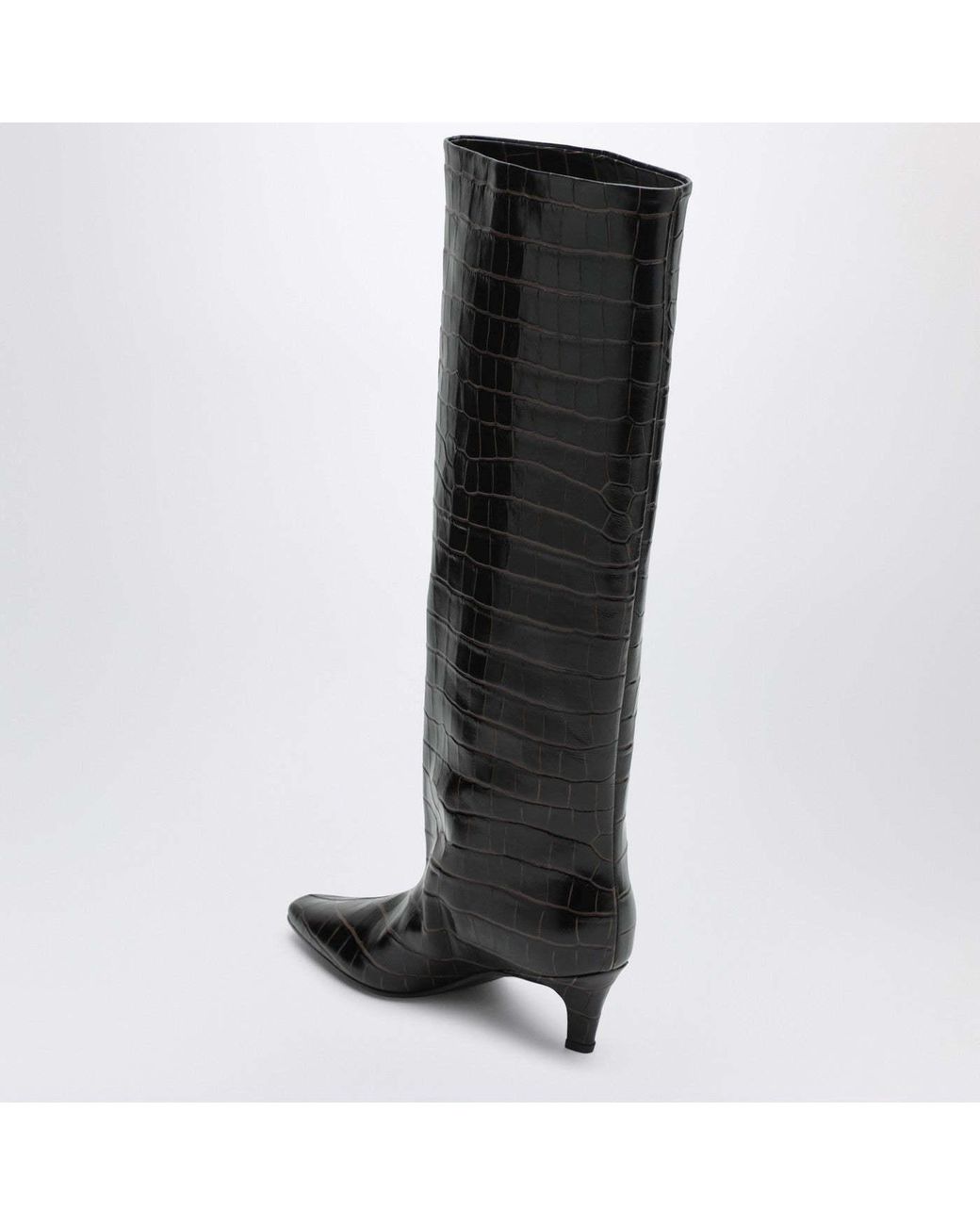 Totême Black Croc-Embossed Knee-High Boots