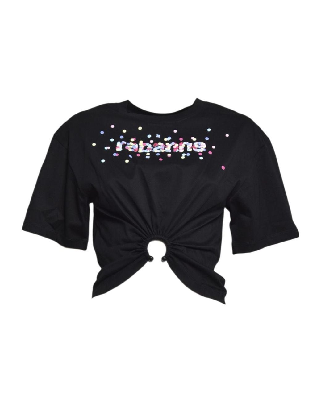 Rabanne Black Rabanne Cropped Logo T-Shirt