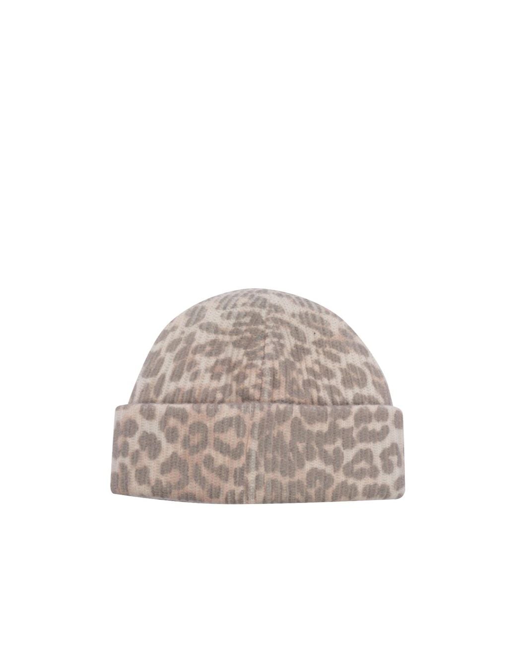 Ganni Gray Leopard Printed Beanie