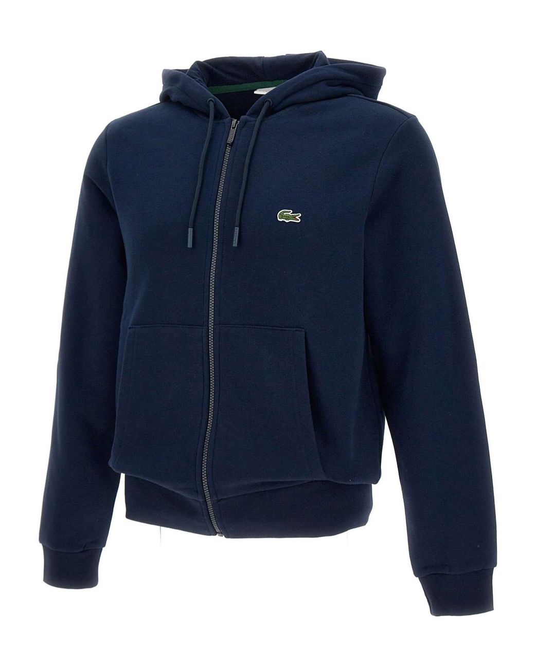 Lacoste Blue Logo Patch Zip-Up Drawstring Hoodie for men