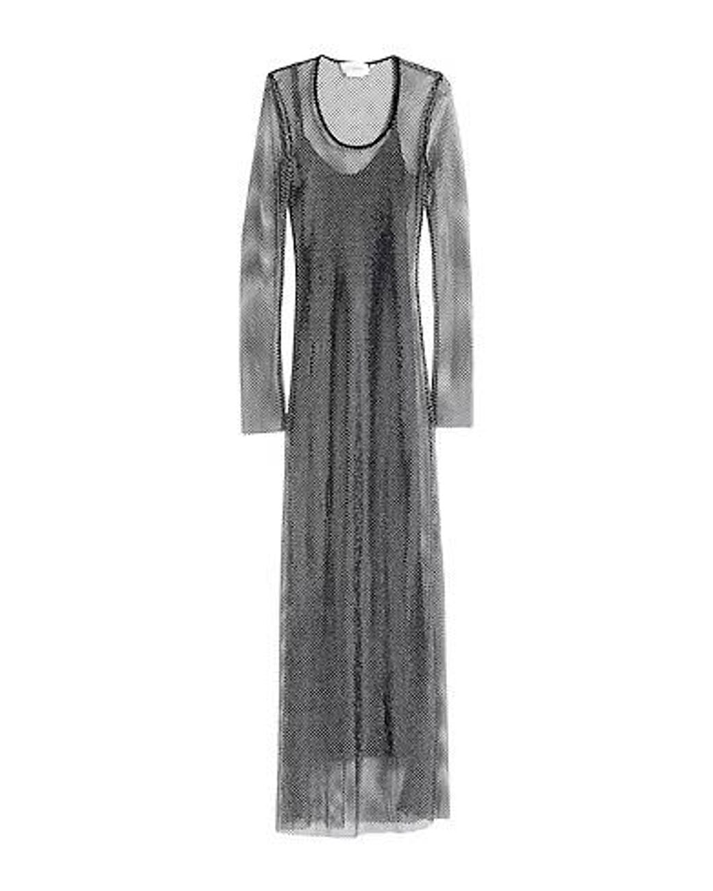 Sportmax Gray Mesh Velvet Long Dress
