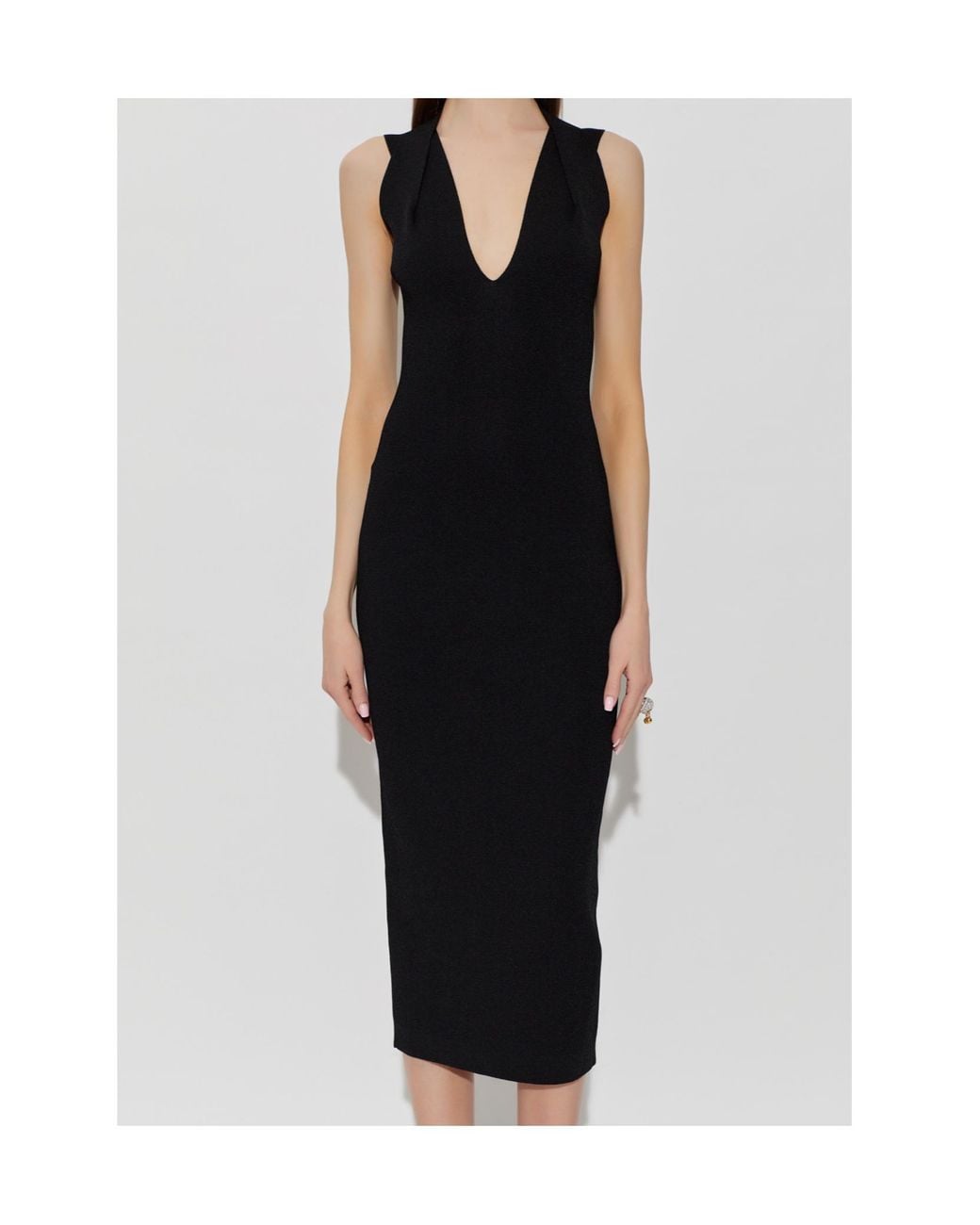 Balmain Black Deep V-Neckline Dress