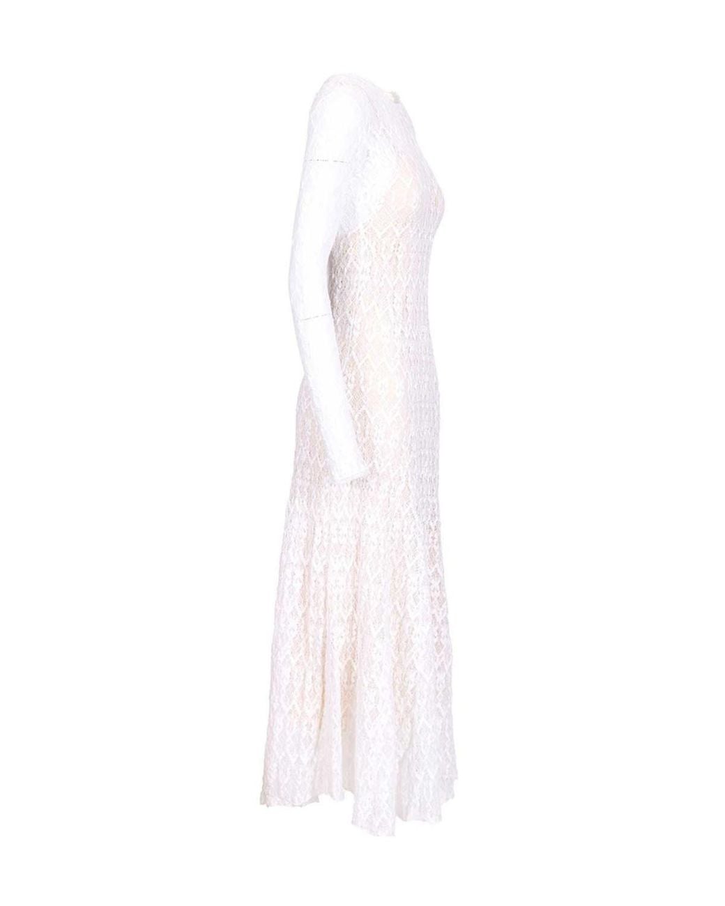 Forte_forte White Stretch Lace Long Sleeve Dress
