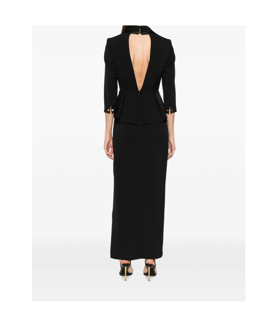 Elisabetta Franchi Black Peplum-Waist Shawl-Lapel Dress