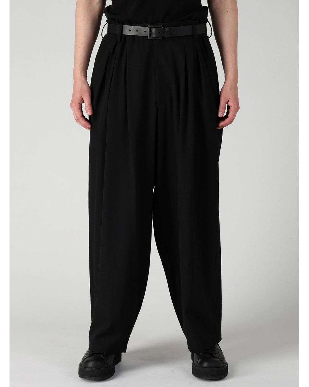Yohji Yamamoto Black Pleated Wide-Leg Trousers for men